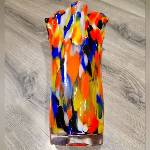 Vintage Xl Multicolor Hankerchief Poland Blown Glass Statement Vase - Picture 1 of 4